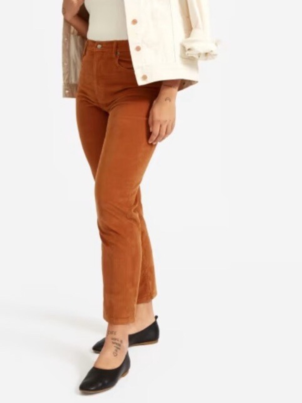 Everlane Women’s Baby Corduroy Cheeky Pants Straight Leg in Rust Brown 28